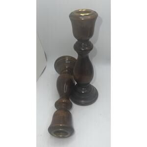 Vintage Hand Turned Wooden Candlestick or Taper Holders Two-Toned Hardwood 6.5”.